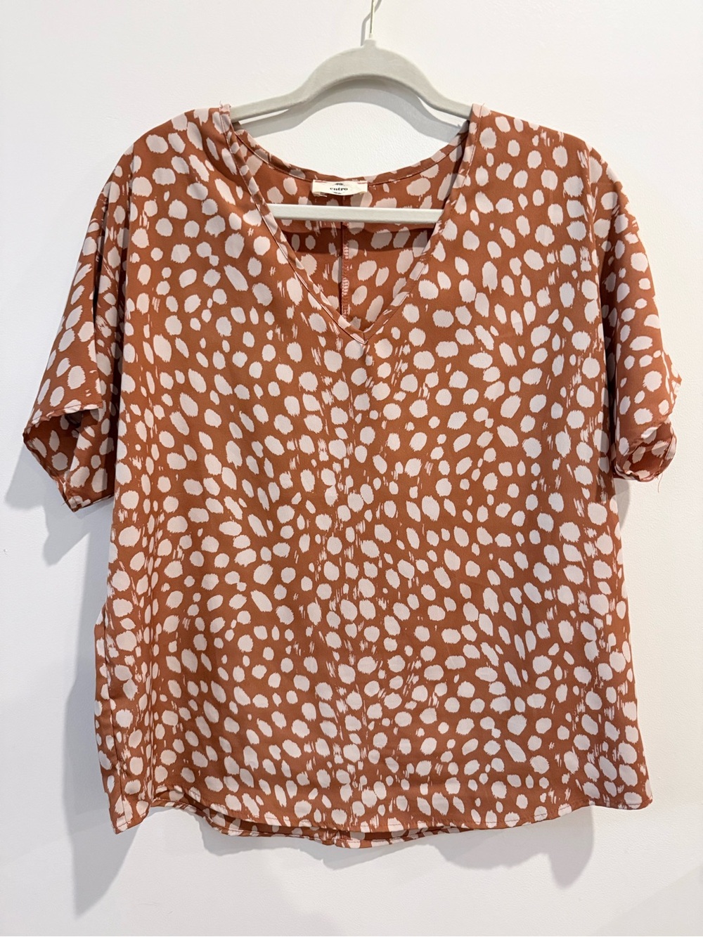 entro Rust and White V-Neck Short Sleeve Blouse